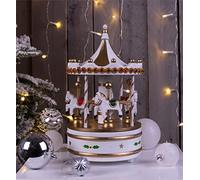 St Helens Home & Garden Wooden Carousel Music Box (White & Gold)