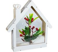 St Helens Home & Garden Xmas Haus Festive Natural Wood Light Up LED Christmas Haus Festive Window Scene.