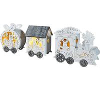 St Helens Home & Garden Xmas Haus Festive Natural Wood Light Up LED Christmas Train With 2 Carriages Battery Operated