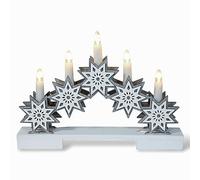 St Helens Home & Garden Xmas Haus Natural Festive Wood LED Light Up Christmas 5 Candle Bridge Arch Decoration With Stars Battery Operated