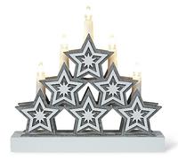 St Helens Home & Garden Xmas Haus Natural Festive Wood LED Light Up Christmas 5 Candle Bridge Arch Decoration With Stars Battery Operated