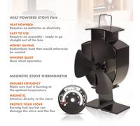 St Helens Prem-I-Air Heat Powered 3 Blade Stove Fan Thermometer in Black St Helens Black