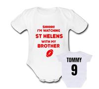 ST HELENS WITH MY BROTHER rugby present from for a gift Unique Baby Vest Grow Babygrow Cute league PERSONALISED Custom Boys Girls Unisex union SAINT