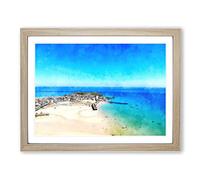 St Ives In Cornwall Painting Modern Art Framed Wall Art Print, Ready to Hang Picture for Living Room Bedroom Home Office Décor, Oak A2 (64 x 46 cm)
