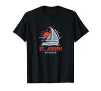 St Joseph Michigan Sailboat Sunset Design Value Graphic T-Shirt, Men, Black, L