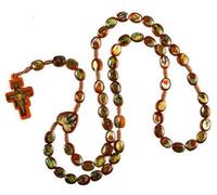 St Joseph's Catholic Giftshop Icon and Saints Rosary. Brown Wood Rope Necklace. 48 cm. Fits Over Head. Franciscan Crucifix. Assorted Saints. Catholics, Women
