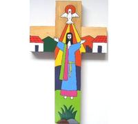 St Joseph's Catholic Giftshop on Amazon 15 cms Wood Cross. Hand Painted Cross from Latin America. Risen Christ Cross.From