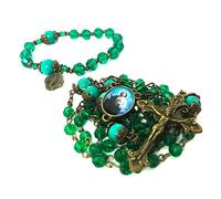 St. Jude Green Crystal and Green Sandstone Rosary Beads Catholic for Women and Rosary Bracelet for Women Set - Crystal Green Rosary & Virgin Mary Our Lady of Graces Bracelet - Catholic Rosary