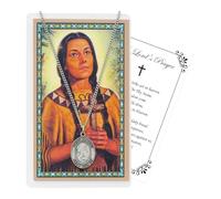 St Kateri Tekakwitha Medal - St Kateri Tekakwitha Necklace, 1" Pewter Medal with 18" Nickel Chain, Laminated Saint Kateri Prayer Card, Our Father Prayer Card - St Kateri Necklace Set, Total 3 Items