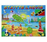 St. Kitts & Nevis Graphic Map and Attractions Souvenir Fridge Magnet 2.5" X 3.5"