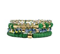 St Layer Green Message Bracelet for Women with Clay Beads Bohemian Style Jewelry Accessory (Green, One Size)