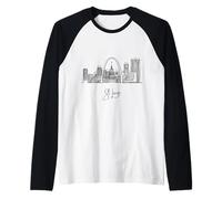 St. Louis Missouri Skyline Travel Souvenirs Black Cityscape Raglan Baseball Tee