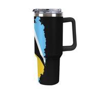 St Lucia Flag Map Funny Travel 40 Oz Tumbler with Handle And Straw Insulated Stainless Steel Mug For Water Ice Coffee Car Home Office