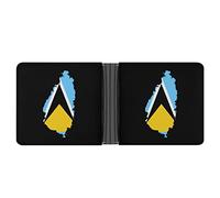 St Lucia Flag Map Men's Bifold Leather Wallet Passcase Flip Front Pocket Minimalist Slim Credit Card Holder for Women
