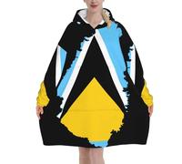 St Lucia Flag Map Pattern Blanket Hoodies For Women And Men Adult Oversize Wearable Blanket Hoodies For Soft And Warm