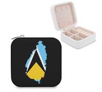 St Lucia Flag Map Travel Jewelry Box PU Leather Jewelry Organizer for Earrings Necklaces