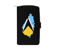 St Lucia Flag Map Womens Leather Clutch Wallet Long Purse | Large Capacity,Card Organizer