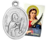 St Lucy Medal Set Italian Metal Medallion with USA Made Holy Prayer Card