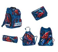 St. Majewski Spider-Man School Bag Set, 5 Pieces, Pencil Case, 1 Zip, Unfilled, Pencil Case, Shoe Bag and Children's Apron, blue