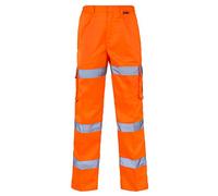 ST Mens Hi Vis Viz Polycotton Safety Work Trousers Multi Pockets Front Side Pockets Reflective Tape Fluorescent Flashing Branded Quality Work Pants Traffic Security Event Marshalling Driving Construction Roadworks Rail Underground Walking Suitable For Many Uses ST Workwear EN 471 Class 1:2 Orange Waist 40''