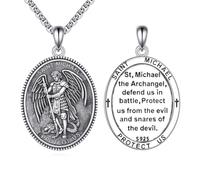 St. Michael Archangel Necklace for Men Women 925 Sterling Silver Saint Michael Pendant Patron Saint of Police & Military Medal 22+2" Chain Catholic Spiritual Protection Jewelry - Gift Box Included