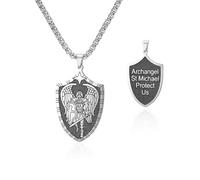 St Michael Archangel Necklace Stainless Steel Saint Michael Pendant，Silver