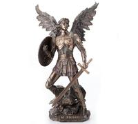 St Michael Archangel W Sword & Shield Demon Figurine Statue Cold Cast Bronze