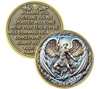 St Michael Challenge Coin, 1.57" Zinc Alloy with Protective Case - Psalm 91 Prayer Back, Guardian Angel Pocket Token for Courage, Protection and Inspirational Christian Gift