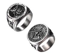 St. Michael Rings for Men: 2Pcs Saint Michael Rings The Great Protector Archangel Defeating Satan Figurine Signet Rings Religious Amulet Jewelry Gifts