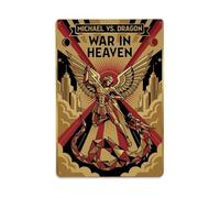 St Michael Satan Dragon Sacred Battle Faith Archangel Study Metal Tin Sign Plaque Wall Decor for Cafe, Man Cave, Club Bar, Office, Home Garden Round Metal Poster 8x12Inch