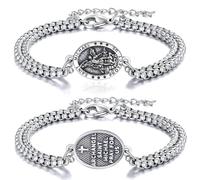 St Michael/St Christopher Bracelet for Men Adjustable Bracelet Religious Protection Jewelry Amulet Gift for Men Women with 7.5+2 Inch Stainless Steel Chain, 7 UK, Titanium, no gemstone
