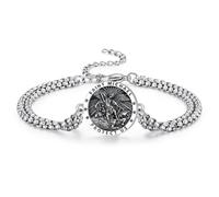 St Michael/St Christopher Bracelet for Men Adjustable Bracelet Religious Protection Jewelry Amulet Gift for Men Women with 7.5+2 Inch Stainless Steel Chain, 7 UK, Titanium, no gemstone