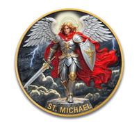 St. Michael The Archangel Challenge Coin Colorized Zinc Alloy Religious Prayer Token, Defend Us in Battle Faith Keepsake & Protection Talisman Gift (1.574 Inches)