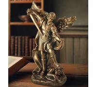 St. Michael The Archangel Statue - The Great Protector Saint Archangel Michael Defeated Evil Dragon, Religious Collectible Battle Angel Sculpture Christian Catholic Figurines,5.3”H