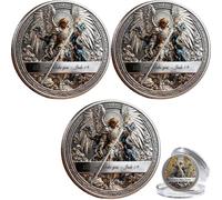 St. Michael the Archangel - Victory Over Evil Commemorative Coin, Saint Michael Archangel Protection Challenge Coin, Double-Sided Christian Collectible Coin, Religious Gift for Men Women (3PCS)