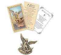 St Michael Visor Clip - Laminated St Michael The Archangel Prayer Card, The Lord's Prayer Card -Antique Brass Style St Michael Car Clip - St Michael Car Accessories, Catholic Cards Set - Total 3 Items