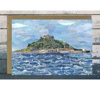 St Michael's Mount, Cornwall, a handcrafted paper collage art card, 5x7 inches, printed on premium FSC-certified matte paper