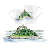 St. Michael's Mount Mug - British Landmakrs Cornwall Souvenir Design Mug by Rhiannon Chauncey - Bone China Mug Coffee/Tea Gift