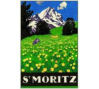 St Moritz Switzerland Mountains Theme Home Kitchen Travel Decorsign Funny Vintage Metal Sign Poster 8X12 Inches