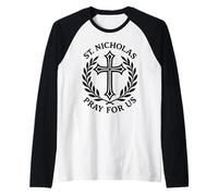 St. Nicholas Pray for Us Catholic Christian Devotional Raglan Baseball Tee