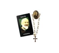 St Padre Pio Catholic Gift Set Rosary Lapel Pin with Made in USA Laminated Holy Card Devotional Saint Religious Gift