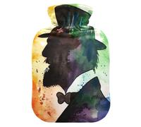 St.Patrick Black Hat Man hot-Water Bottle with Soft Cover, 2L Warm Water Bottle for Bed for Neck Shoulder Warmer, Sore Muscle, bolsas de agua Caliente para Dolores