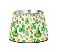 St.Patrick Coins Hats Green Shamrocks Dogs Food Bowl with Stand Stainless Steel Raised Cat Bowls for Medium Dogs Comfort Feeding