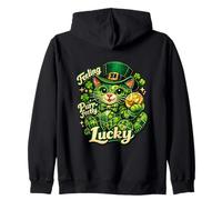 St Patrick Day Cat Lucky Shamrock Irish Feline Zip Hoodie