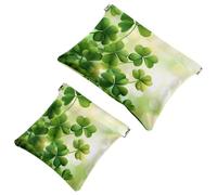 St Patrick Day Clover Leaves Shamrocks Pocket Cosmetic Bag, Waterproof Squeeze Makeup Bag No Zipper Self-Closing, Portable Mini Travel Storage for Headphones Jewelry
