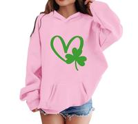 St Patrick Day Girls' Hoodie Shamrock Heart Print St Patricks Sweatshirt with Front Pocket Long Sleeve Soft Casual Kids Hooded Sweatshirt St Patricks Day Girls Jumpers Aged 3-14 Years Pink