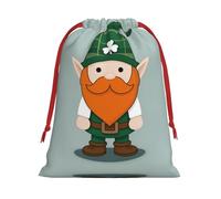 St Patrick Day Gnomes Print Ultra Soft Plush Christmas Party Gift Bags, Drawstring Xmas Candy Treat Favors Holiday Sacks, Wedding Jewelry Pouches