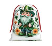 St Patrick Day Gnomes Print Ultra Soft Plush Christmas Party Gift Bags, Drawstring Xmas Candy Treat Favors Holiday Sacks, Wedding Jewelry Pouches