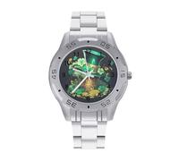 St. Patrick Day Shamrock Leaves Golden Coin Watches for Men Business Dress Watch Analog Quartz Wristwatch Stainless Steel Band