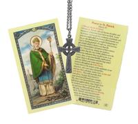 St. Patrick Prayer Card with Celtic Cross Pendant on Chain | Religious Patron Saint Catholic Gift